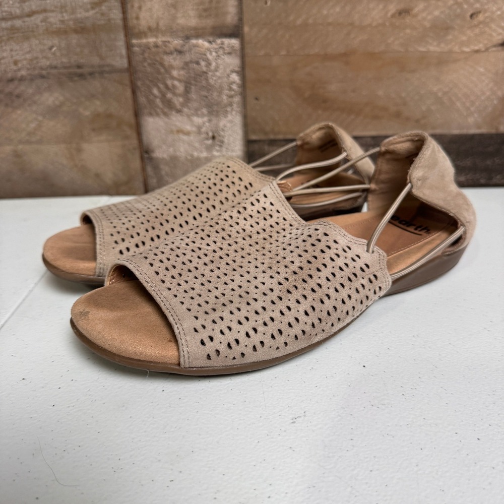 Earth Sandals Womens 7.5 Ginger Brown Perforated Leather Bungee Flat Alder Abra